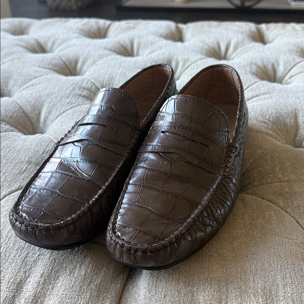Tod’S‎ Croc-Embossed Leather Drivers Loafer, Brown Men’s size 9